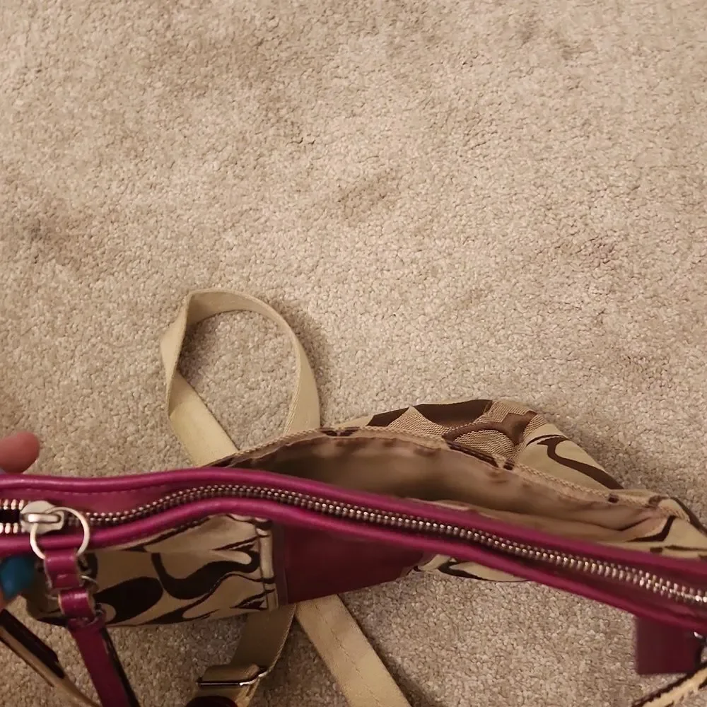Coach Signature Stripe Crossbody Bag Fuschia Purple & Brown